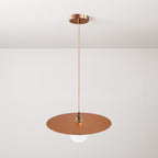 Pendelleuchte mit Textilkabel, Oversize-Lampenschirm Ellepi und Metall-Details – Kupfer