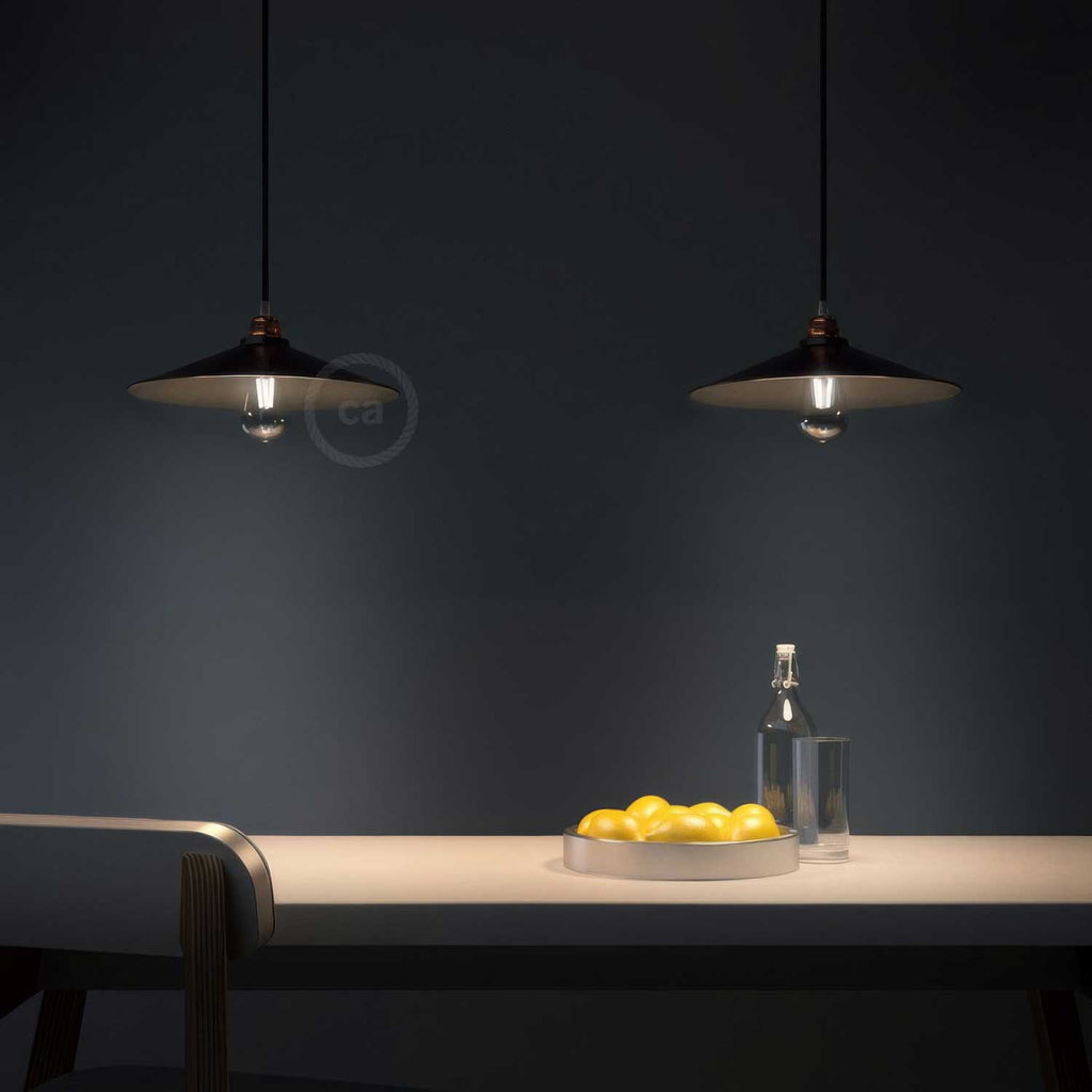 Pendelleuchte komplett mit Textilkabel, Swing-Schirm und Metall-Details – Schwarz – Ansicht 2