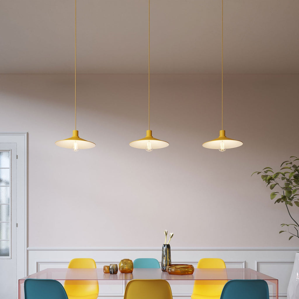 Pendelleuchte komplett mit Textilkabel, Lampenschirm Swing Pastel und Metall-Details – Senfgelb – Ansicht 2
