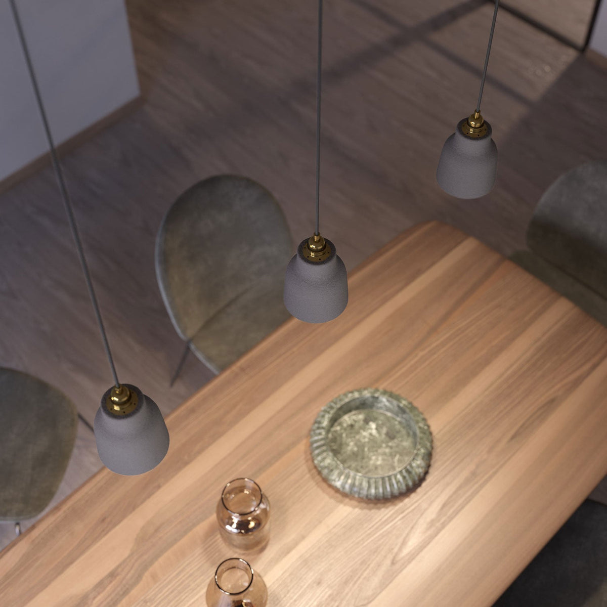 Hängeleuchte mit Textilkabel, Lampenschirm Vaso aus Keramik und Metall-Details – Betonoptik – Ansicht 3