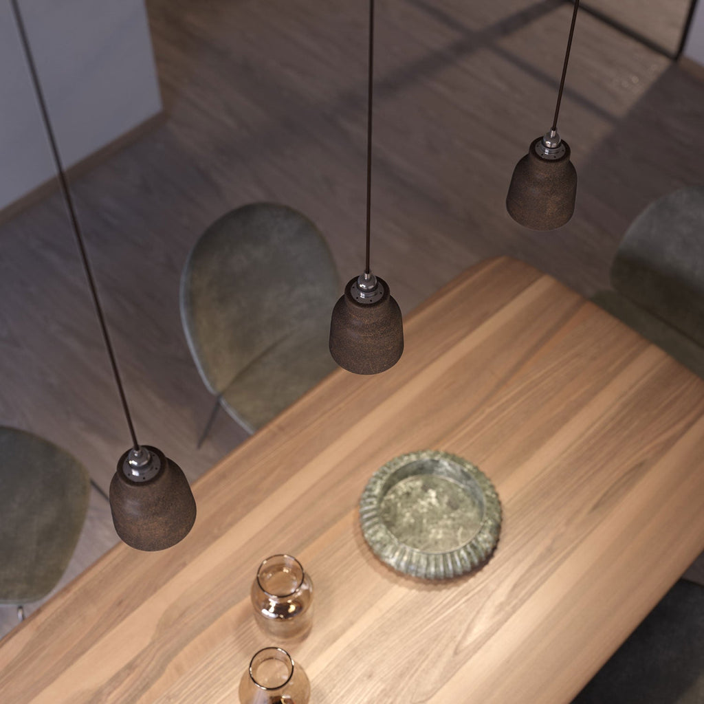 Hängeleuchte mit Textilkabel, Keramikschirm Vaso und Metallfinishs – Corten-Effekt – Ansicht 3