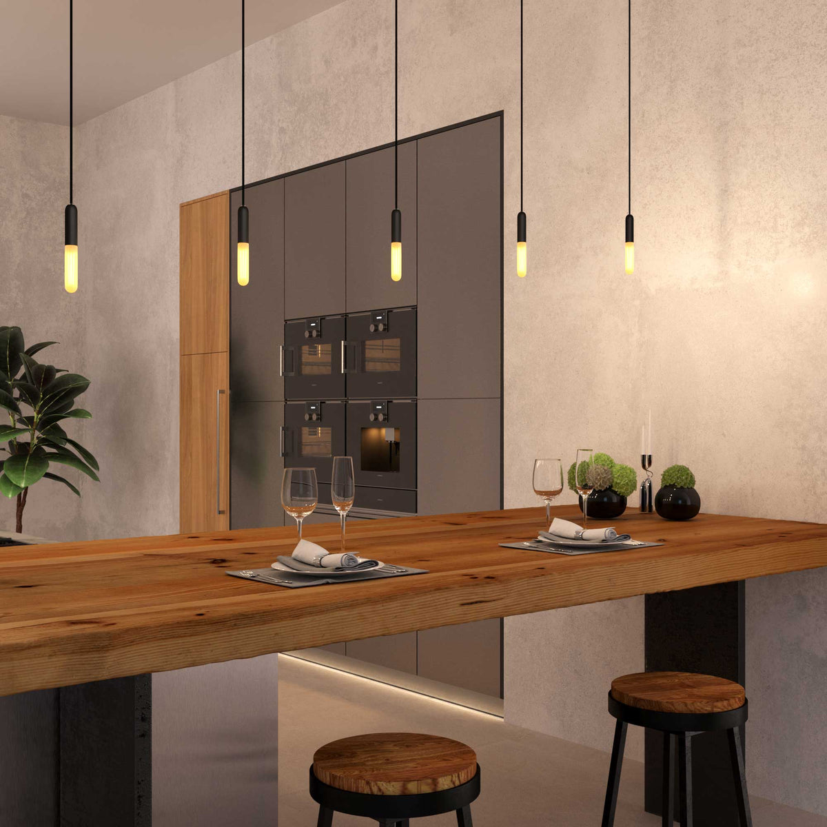 Hängeleuchte mit Textilkabel, E14 P-Light Lampenfassung und Metallakzenten – Schwarz – Ansicht 3