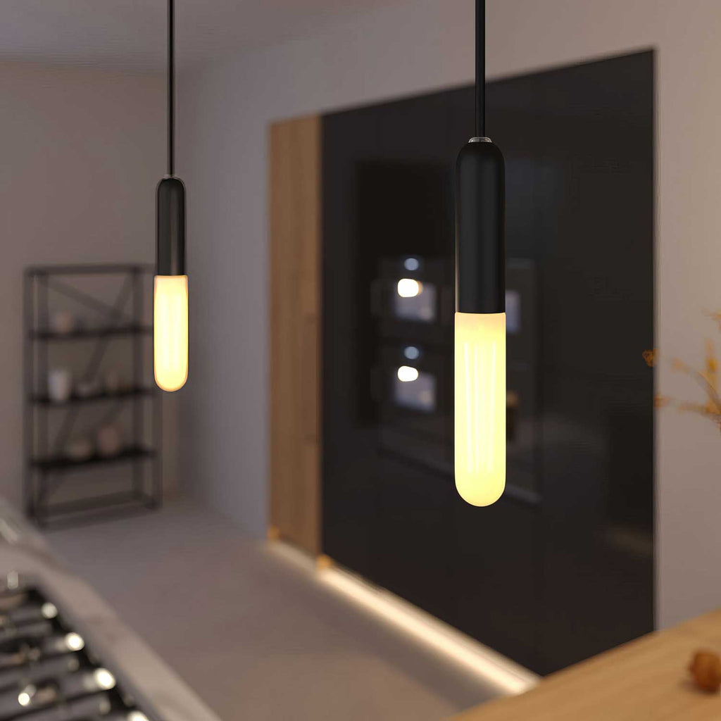 Hängeleuchte mit Textilkabel, E14 P-Light Lampenfassung und Metallakzenten – Schwarz – Ansicht 2