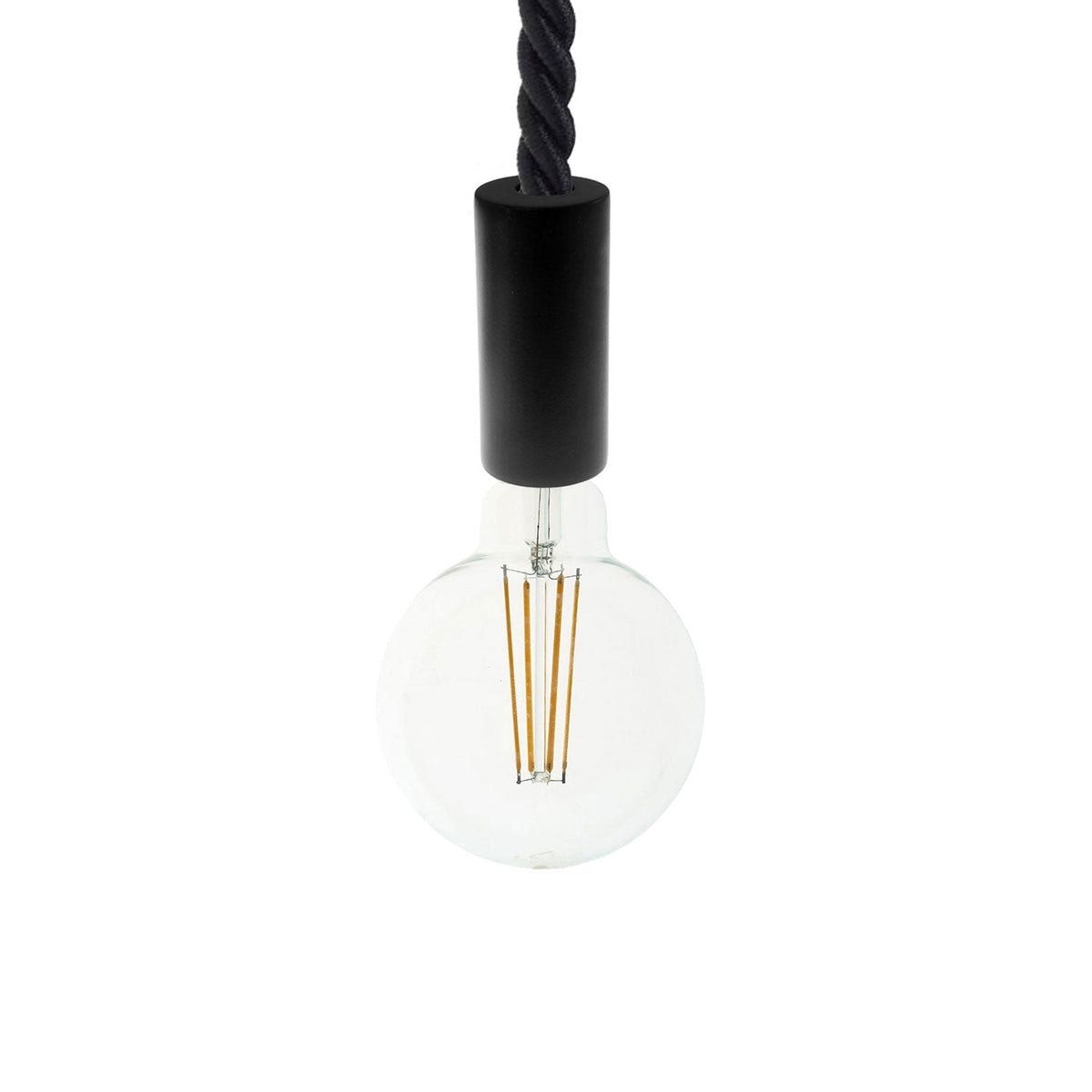 Pendelleuchte komplett mit nautischem Kordel 2XL 24 mm und Holzdetails – Schwarz
