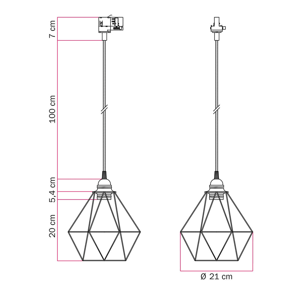 Pendelleuchte mit Diamond-Drahtgitter-Lampenschirm für Schienensysteme – Weiß – Ansicht 6