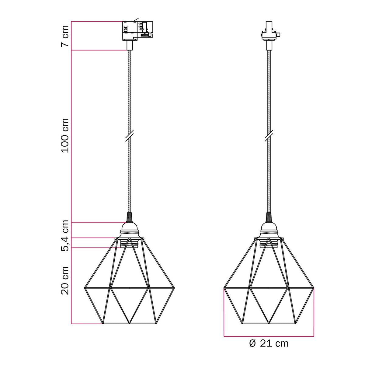 Pendelleuchte mit Diamond-Drahtgitter-Lampenschirm für Schienensysteme – Weiß – Ansicht 6