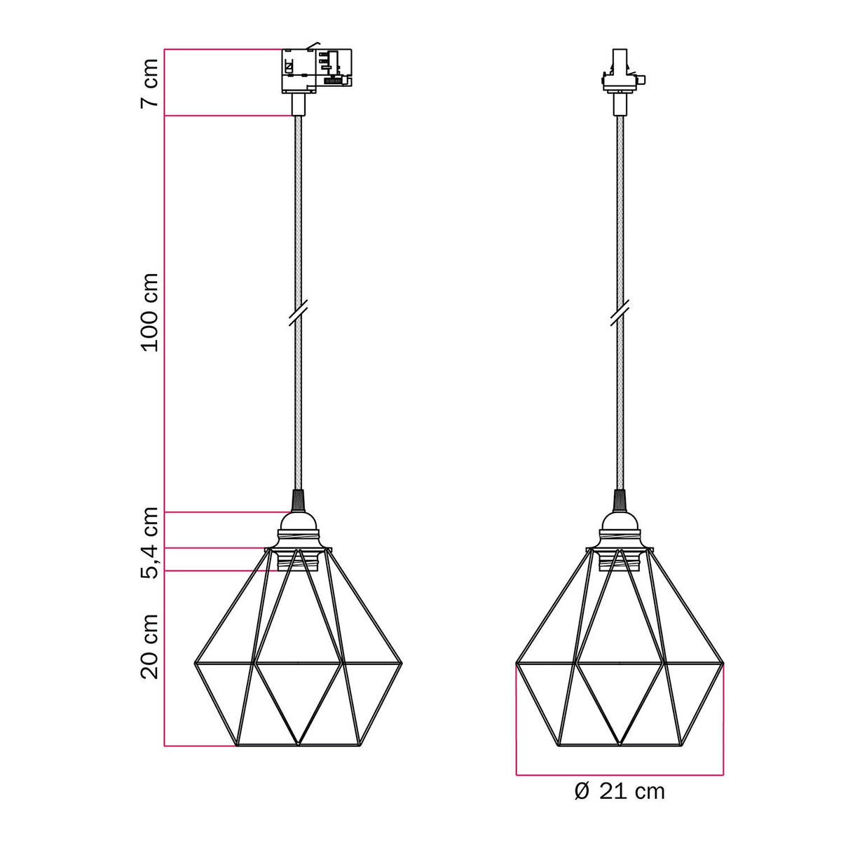 Pendelleuchte mit Diamond-Käfigschirm für Schienensysteme – Schwarz – Ansicht 6
