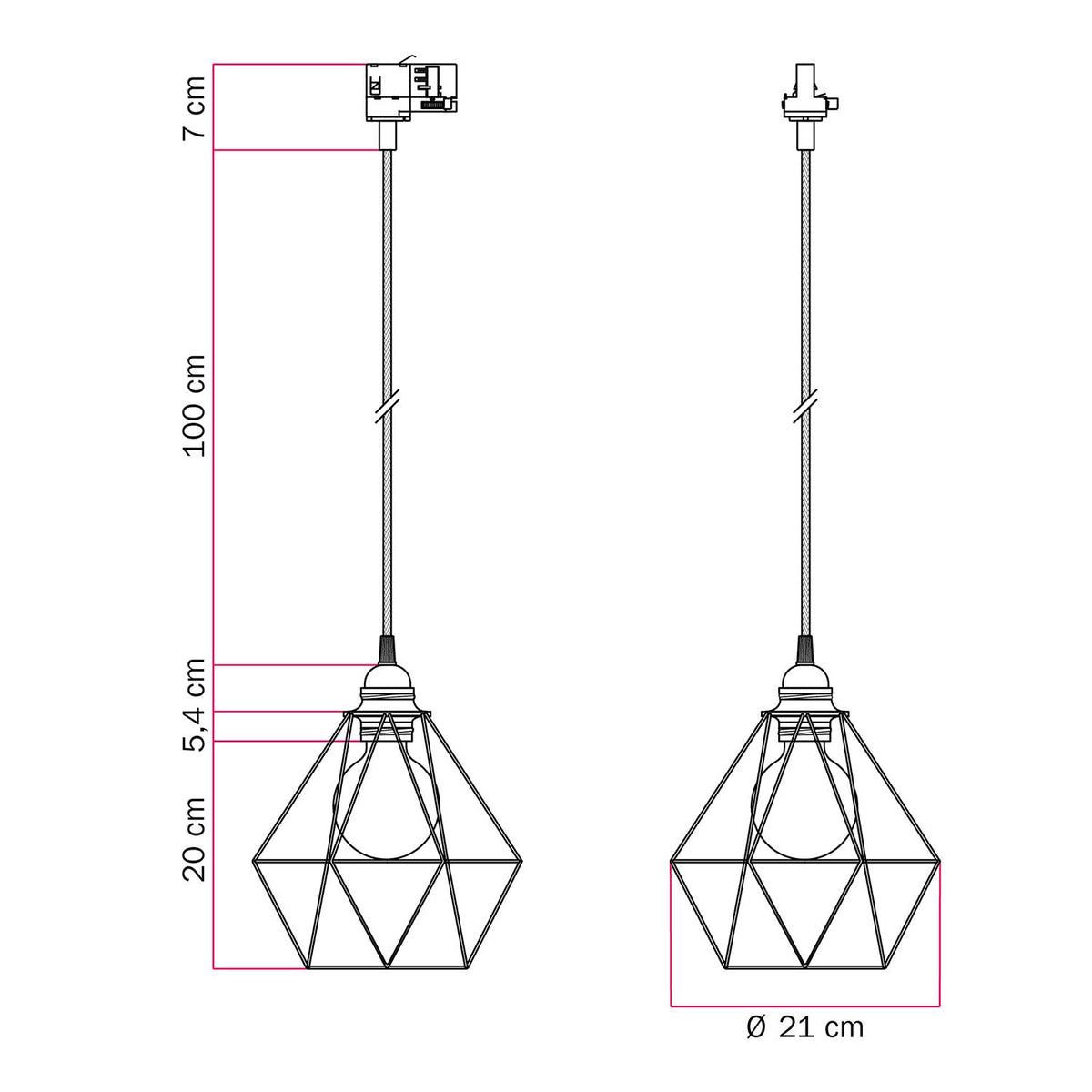 Pendelleuchte mit Diamond-Korbschirm für Schienensysteme – Kupfer – Ansicht 6