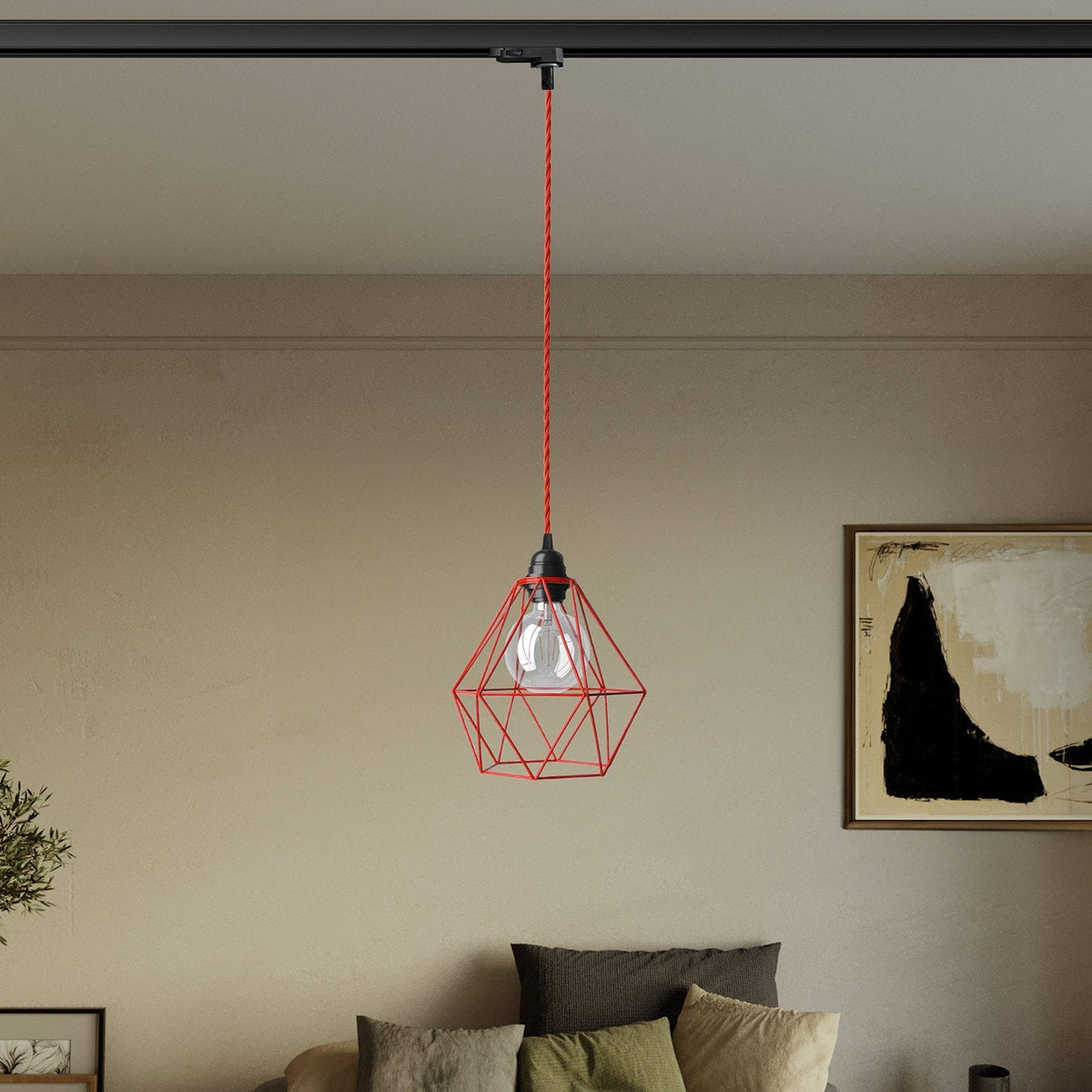 Pendelleuchte mit Käfigschirm Diamond für Schienensystem – Rot – Ansicht 2
