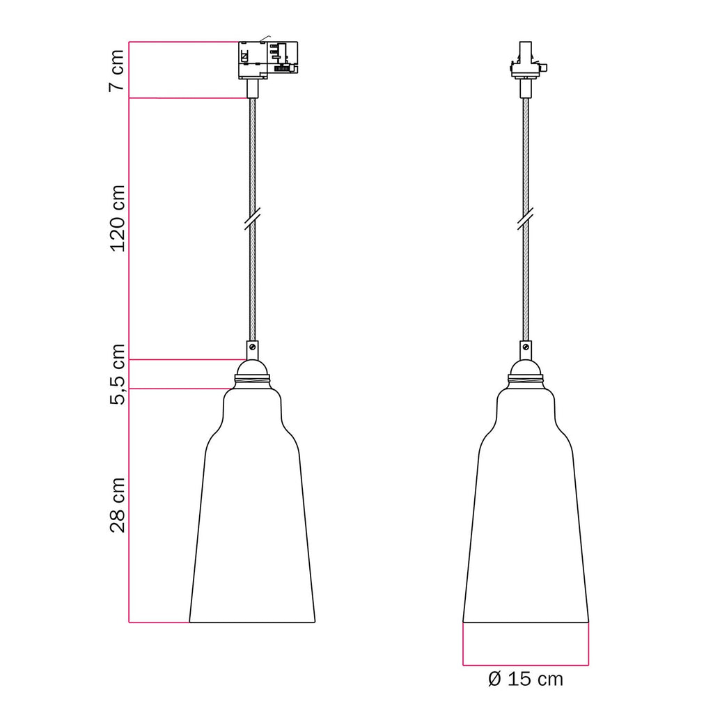 Pendelleuchte mit Flaschenschirm und Schienenadapter – Gestreiftes Avion – Ansicht 6