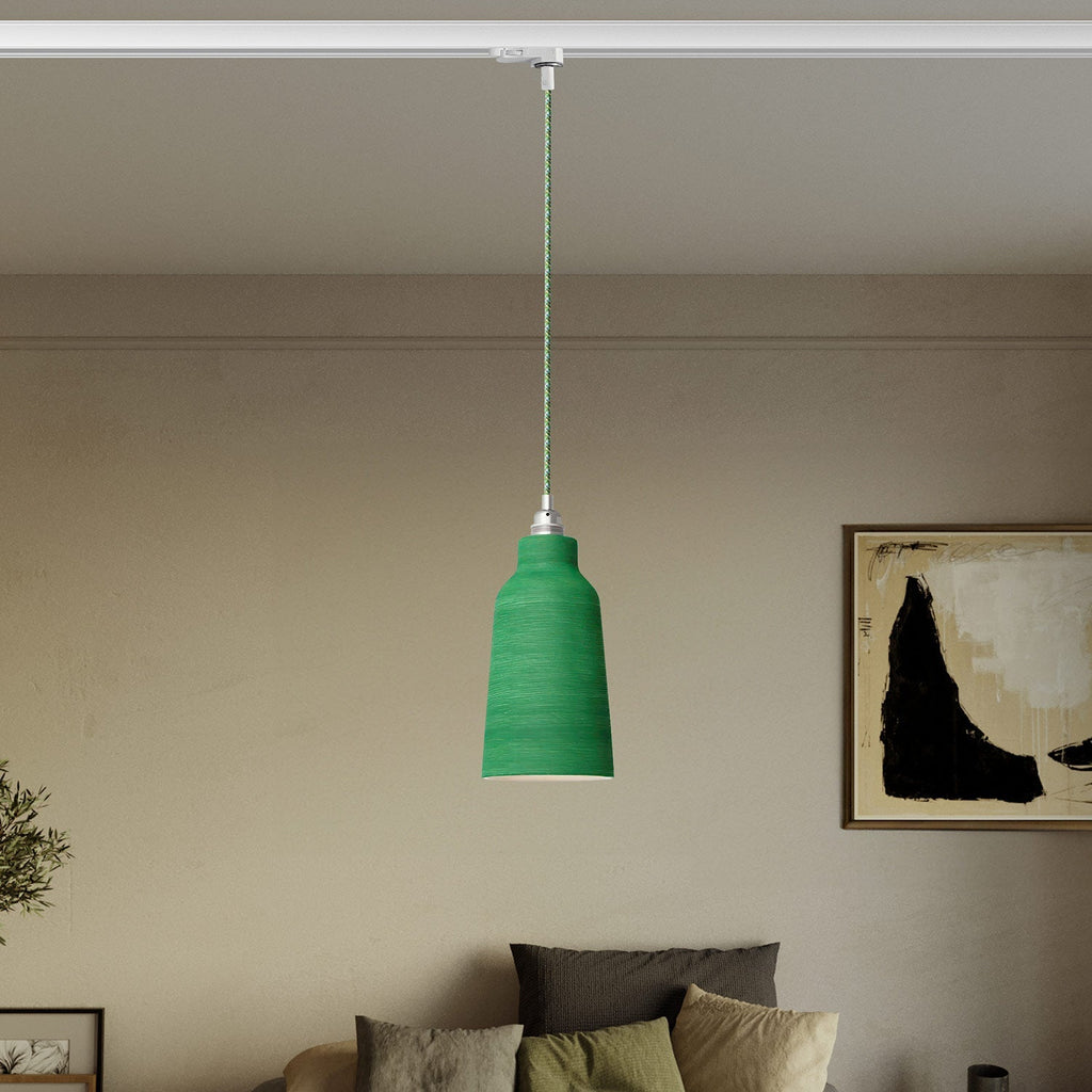Pendelleuchte mit Flaschenlampenschirm und Schienenadapter – Gestreift Evergreen – Ansicht 2