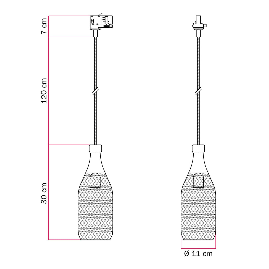 Pendelleuchte mit Magnum-Flaschenschirm für Schienen – Schwarz – Ansicht 6