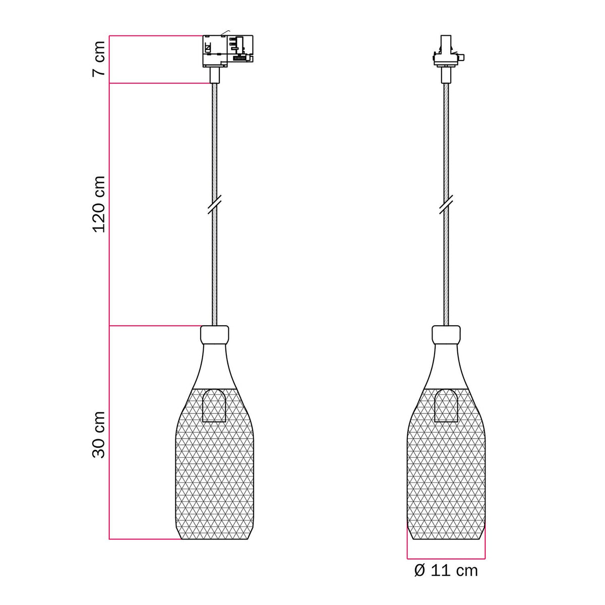 Pendelleuchte mit Magnum-Flaschenschirm für Schienen – Schwarz – Ansicht 6