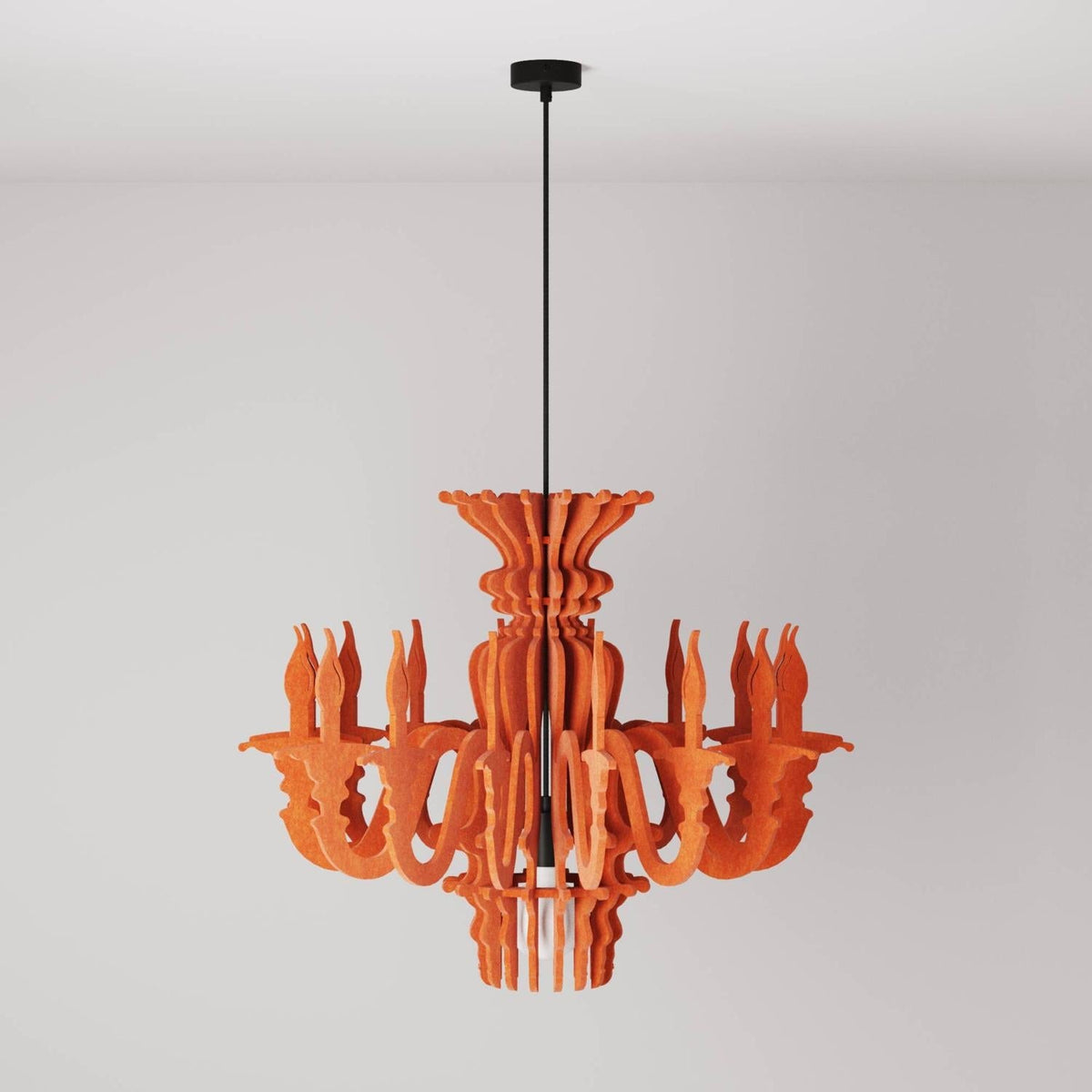 Pendelleuchte mit klassischem SHHANDELIER-Schirm aus schallabsorbierendem Material – Melange Orange – Ansicht 3