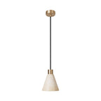 Pendelleuchte mit konischem Lampenschirm aus Holz - Satinbronze