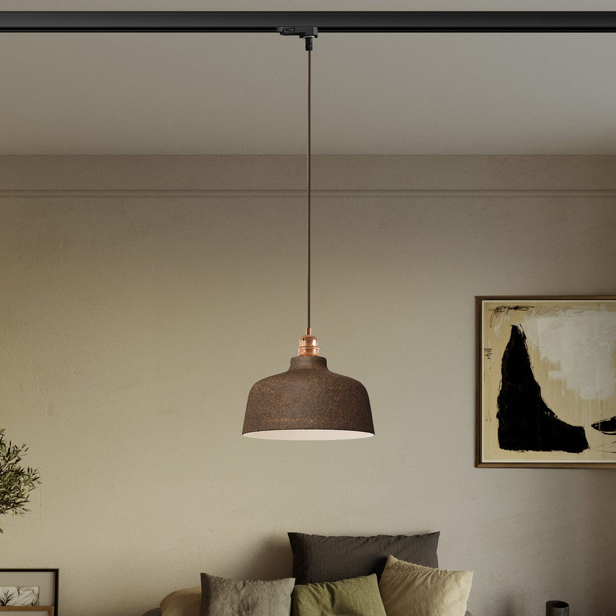 Pendelleuchte mit Coppa-Schirm und Schienenadapter – Corten-Effekt – Ansicht 2