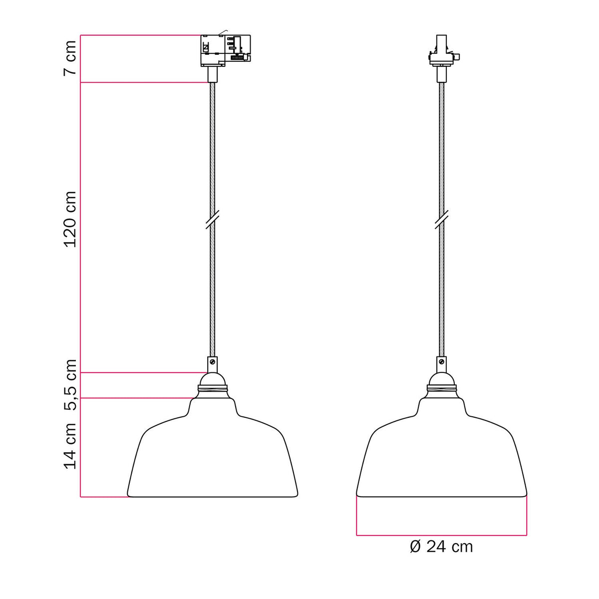 Pendelleuchte mit Coppa-Lampenschirm und Adapter für Schienensystem – Evergreen gestreift – Ansicht 6