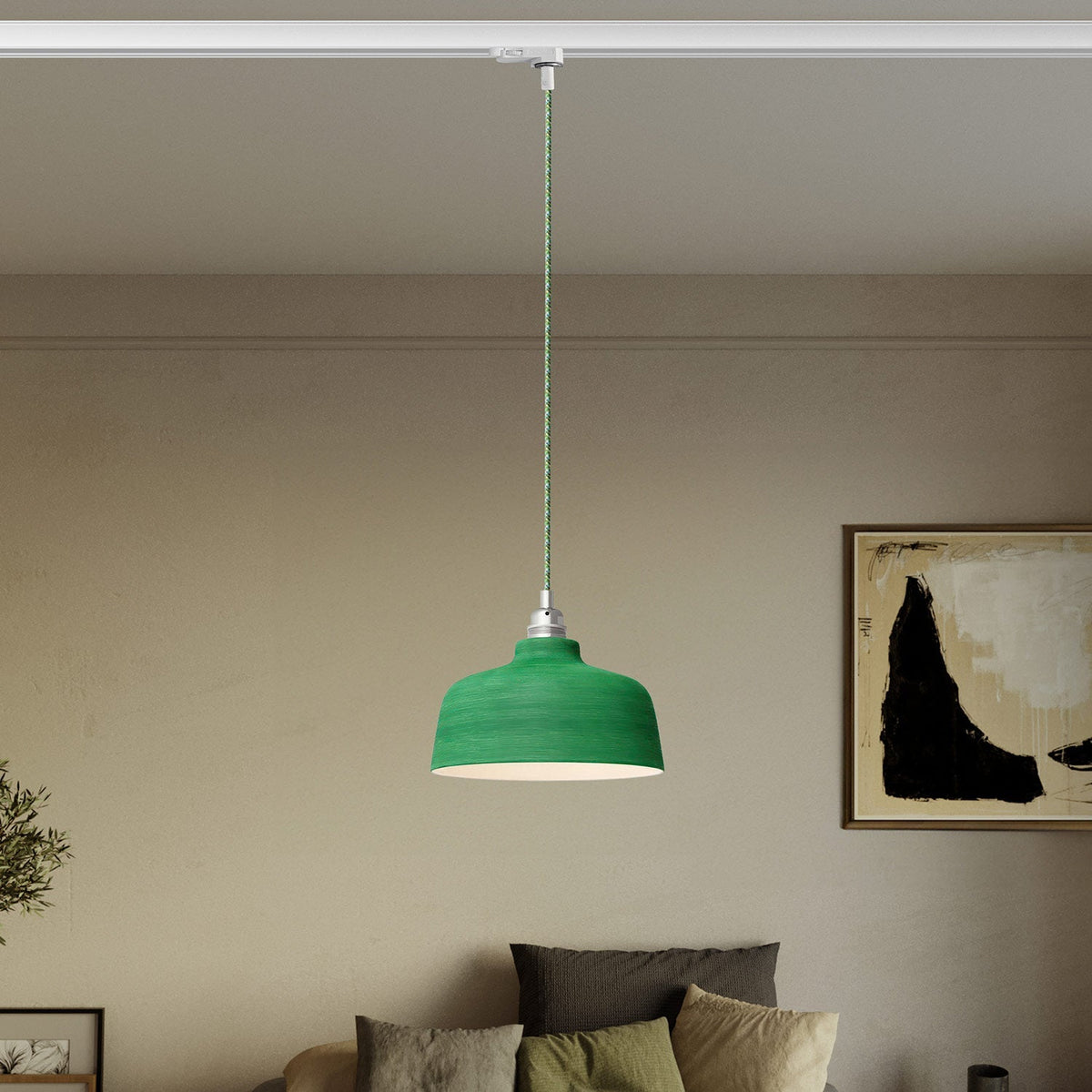 Pendelleuchte mit Coppa-Lampenschirm und Adapter für Schienensystem – Evergreen gestreift – Ansicht 2