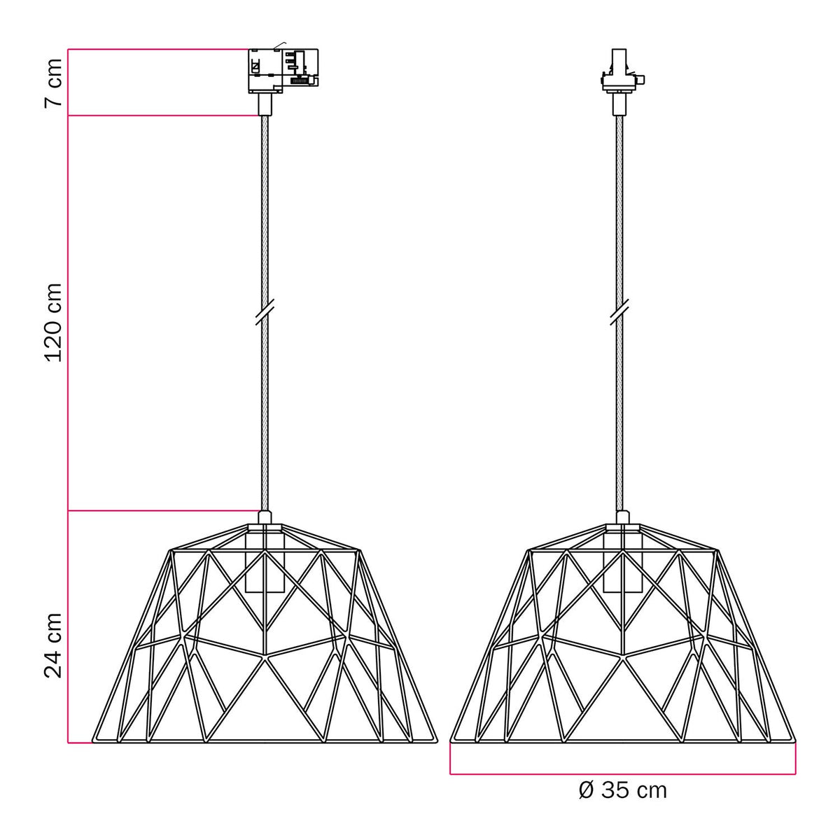 Pendelleuchte mit Dome-Lampenschirm für Schienensysteme - Weiß – Ansicht 6