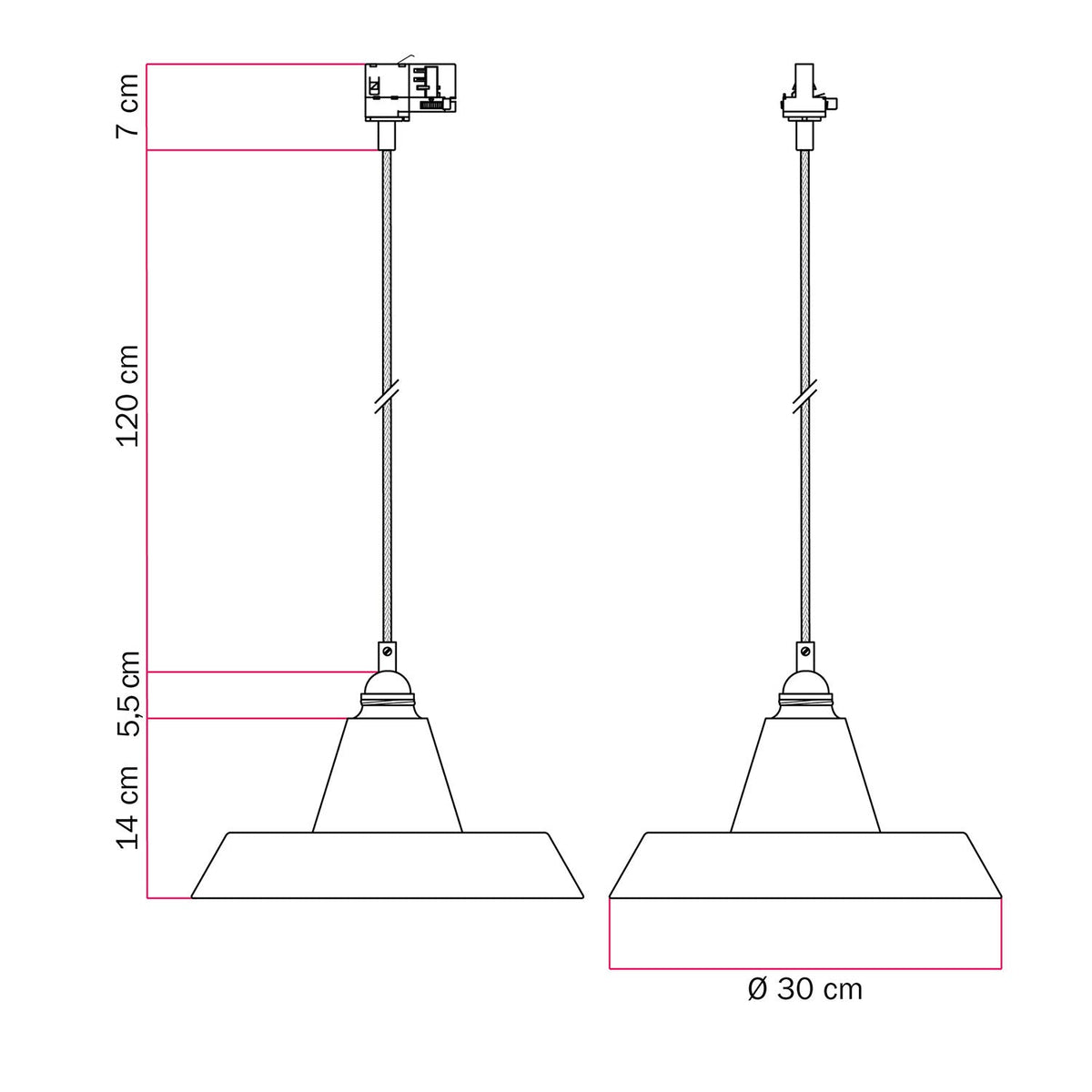 Pendelleuchte mit Schirm in Industriekeramik für Stromschienen – Betonoptik – Ansicht 6