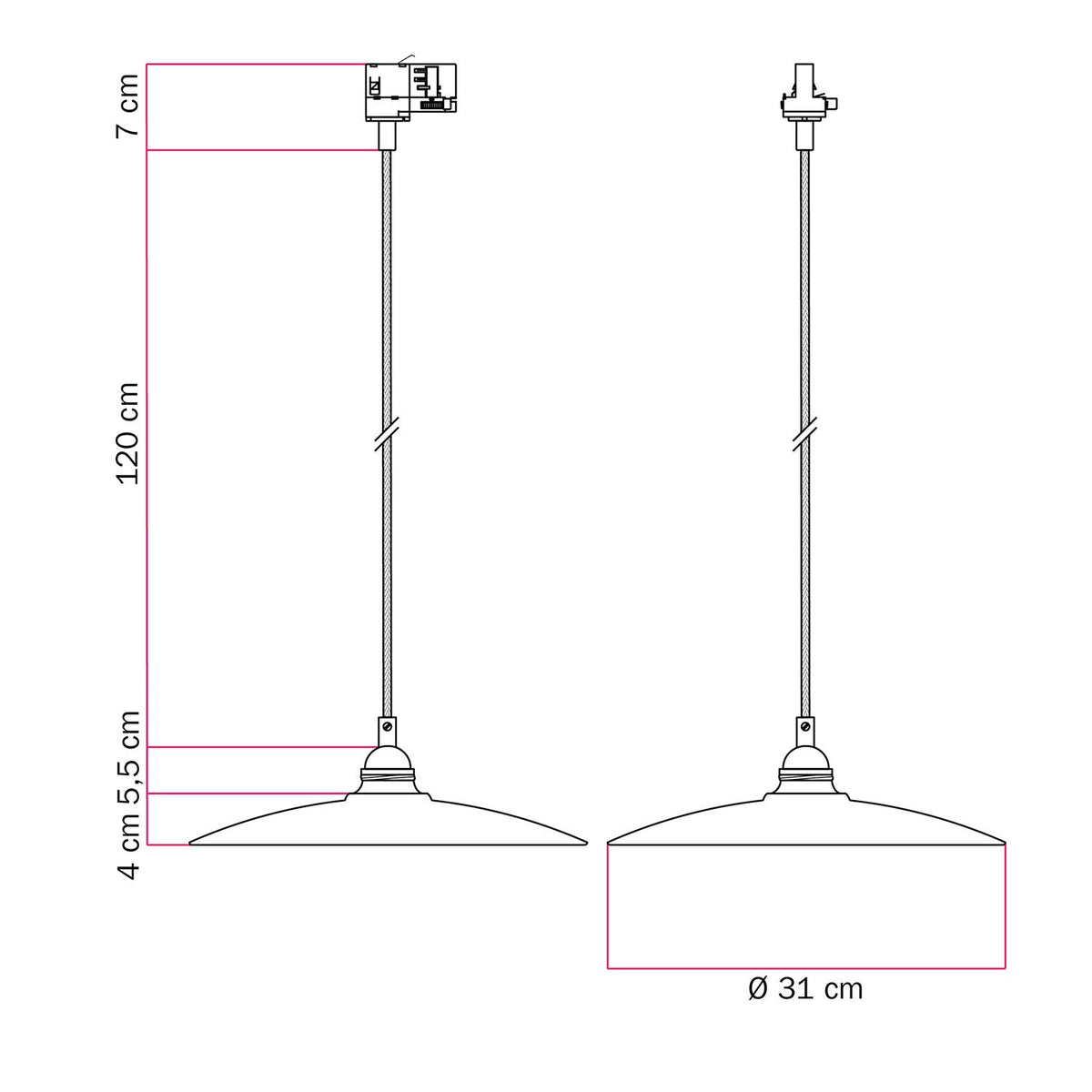Pendelleuchte mit Keramikschirm Piatto für Schienensysteme – Betoneffekt – Ansicht 6