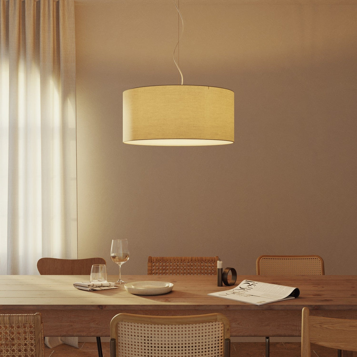 Pendelleuchte mit Lampenschirm aus Stoff Zylinder Large – Made in Italy – Arenal Tortora – Ansicht 8