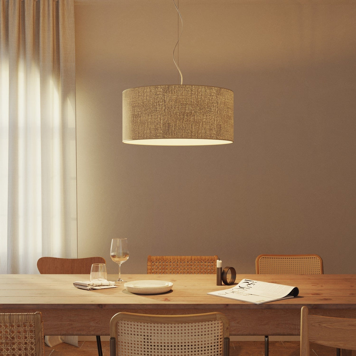 Pendelleuchte mit Stoffschirm Cilindro Large - Made in Italy - Natürlicher Jute – Ansicht 2