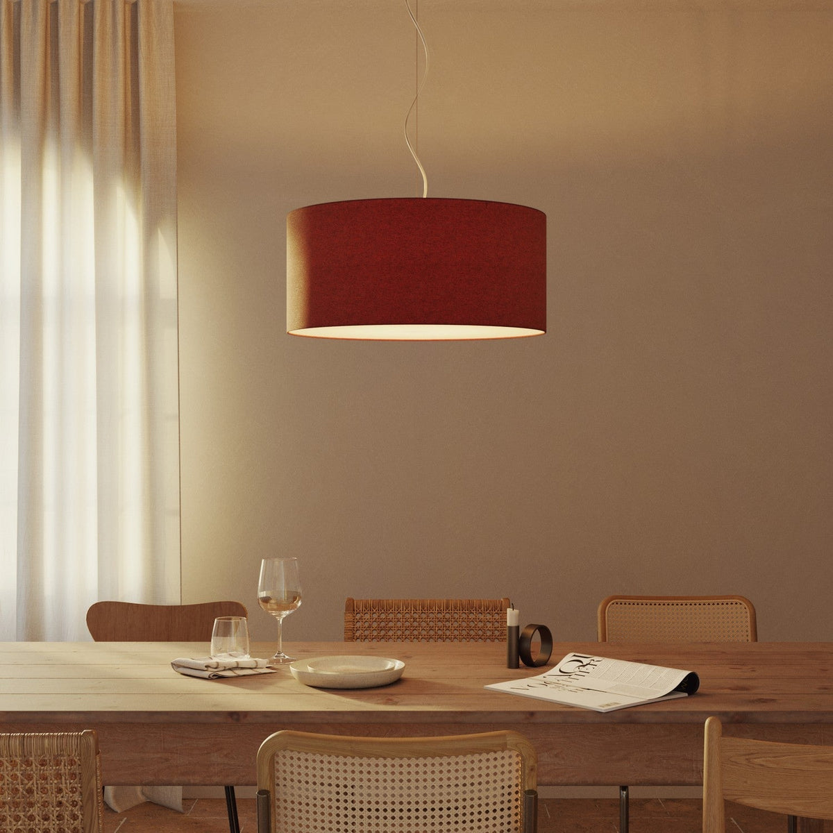 Pendelleuchte mit Stoffschirm Zylinder Large - Made in Italy - Wolle „Aragosta“ – Ansicht 8