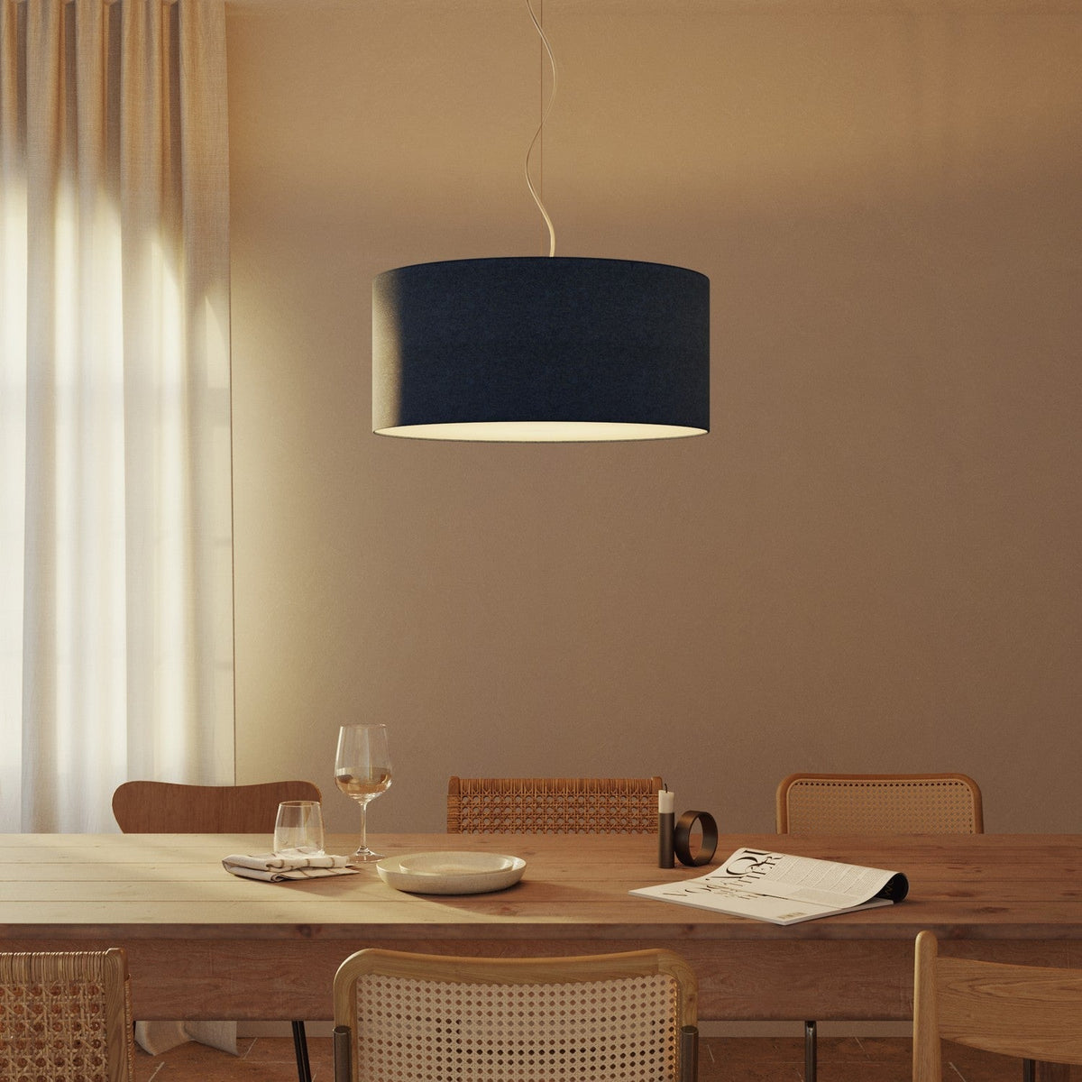 Pendelleuchte mit Stoffschirm Cilindro Large - Made in Italy - Wollstoff Blau – Ansicht 8
