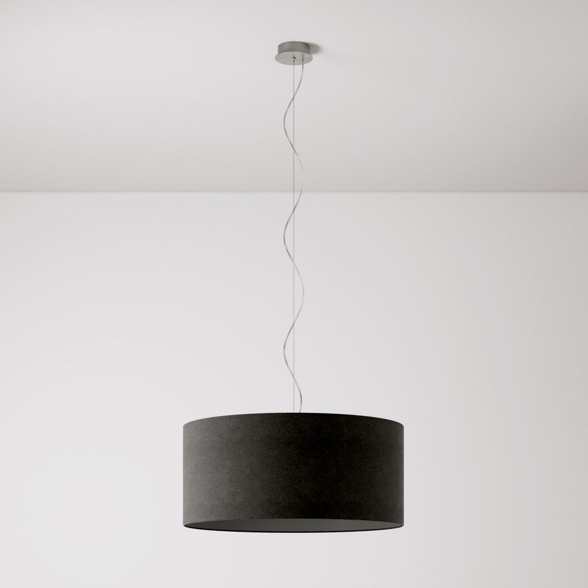 Pendelleuchte mit Stoffschirm Cilindro Large – Made in Italy – Dunkelgraue Wolle
