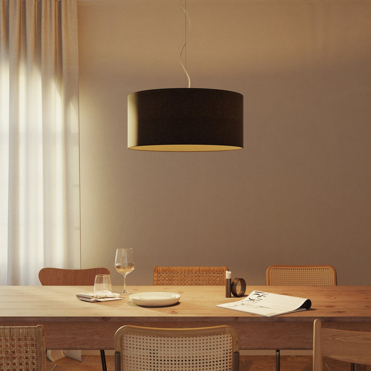 Pendelleuchte mit Stoffschirm Cilindro Large – Made in Italy – Dunkelgraue Wolle – Ansicht 2