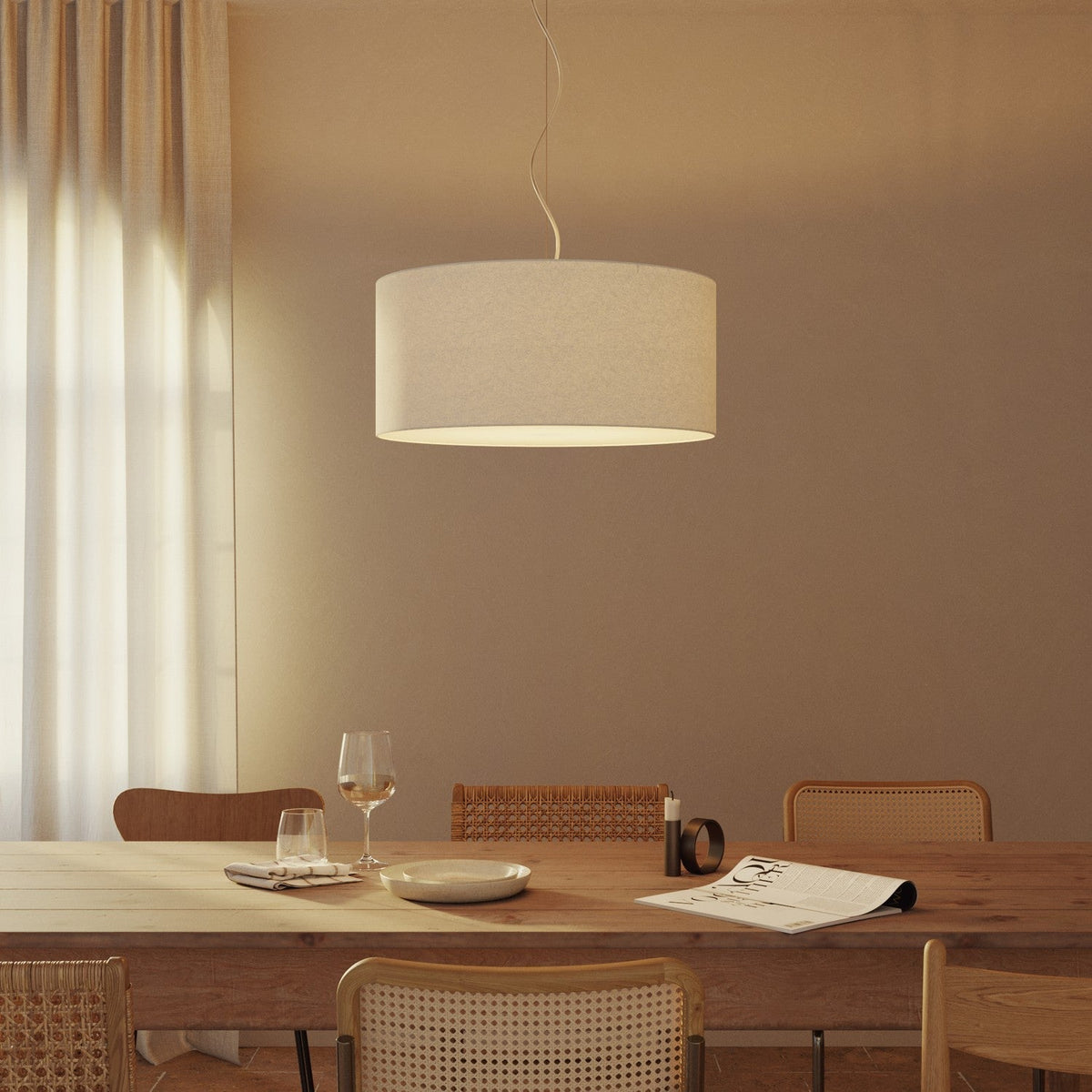 Pendelleuchte mit großem Zylinderschirm aus Stoff – Made in Italy – Sandwolle – Ansicht 8