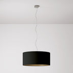 Pendelleuchte mit großem Stoffschirm Cilindro Large – Made in Italy – Schwarz/Gold