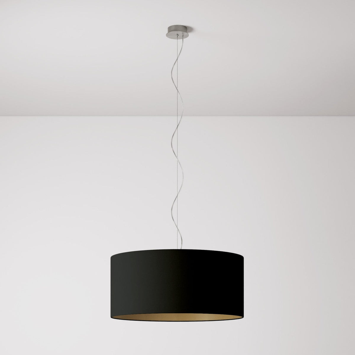 Pendelleuchte mit großem Stoffschirm Cilindro Large – Made in Italy – Schwarz/Gold