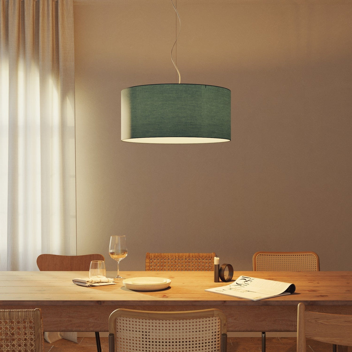 Pendelleuchte mit Cylindro-Lampenschirm in Stoff Large – Made in Italy – Teletta Hellblau Severo – Ansicht 2