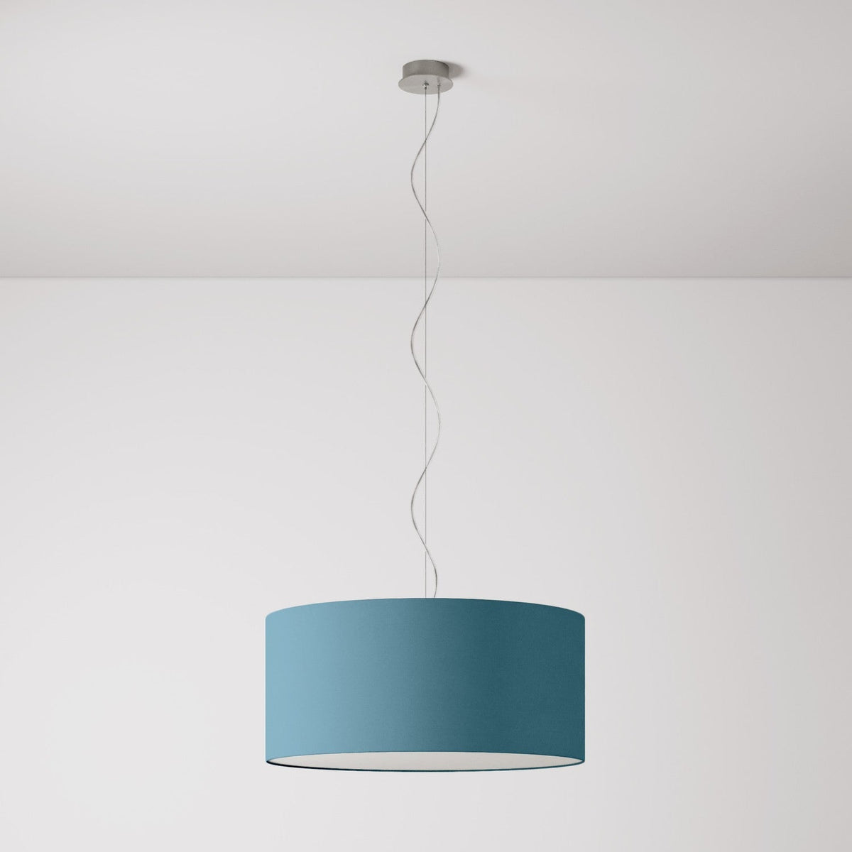 Pendelleuchte mit Cylindro-Lampenschirm in Stoff Large – Made in Italy – Teletta Hellblau Severo