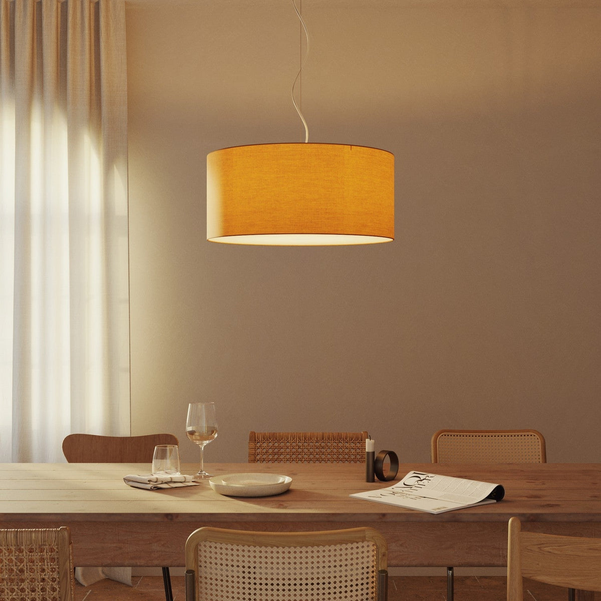 Pendelleuchte mit textilbezogenem Zylinderschirm Large – Made in Italy – Teletta Mandarino – Ansicht 8