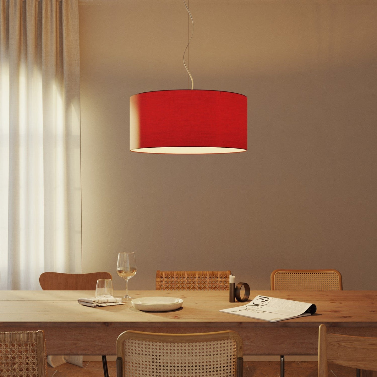 Pendelleuchte mit zylindrischem Textilschirm Large – Made in Italy – Teletta Rot – Ansicht 2