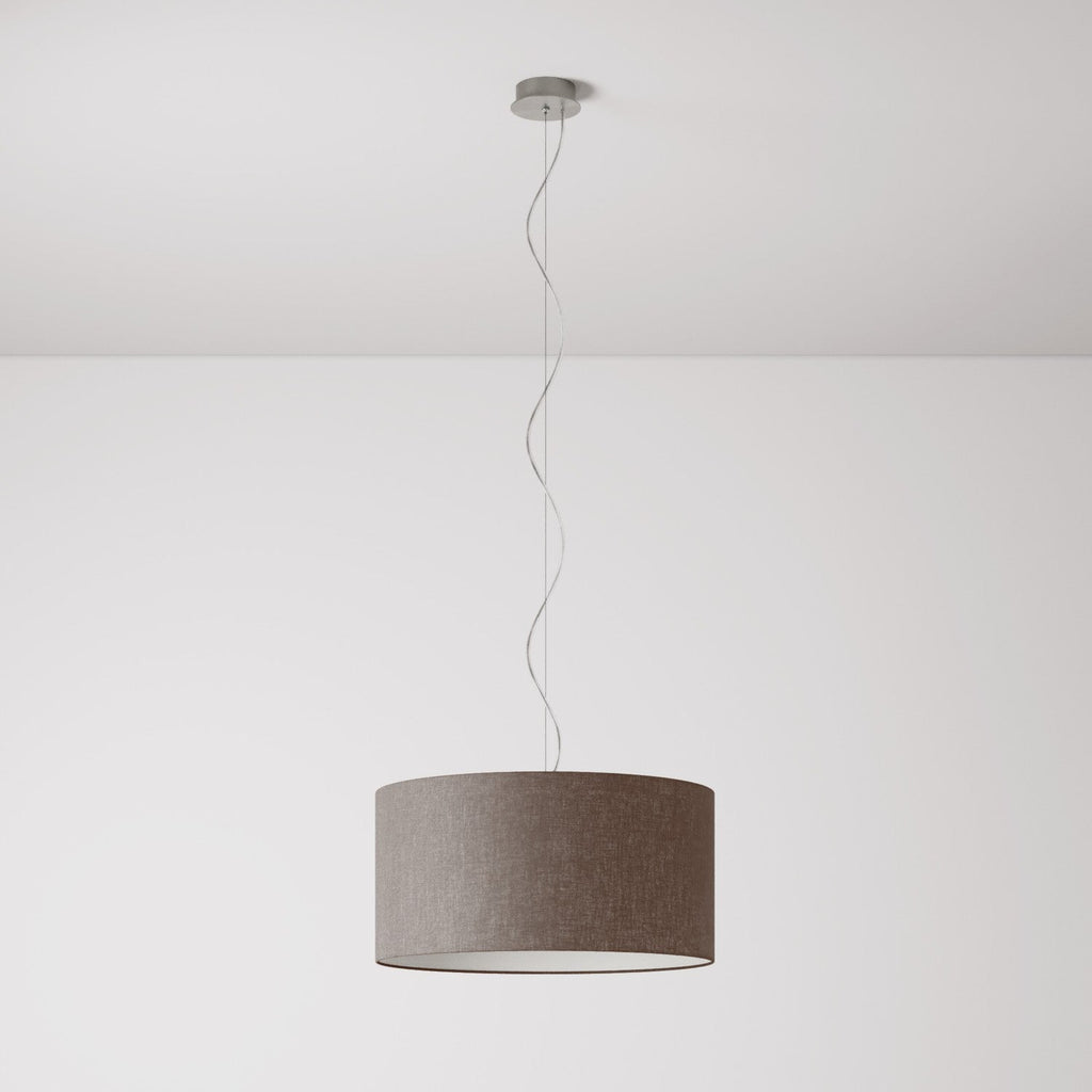 Pendelleuchte mit Mittlerem Zylinder-Stoffschirm Camelot Braun – Made in Italy