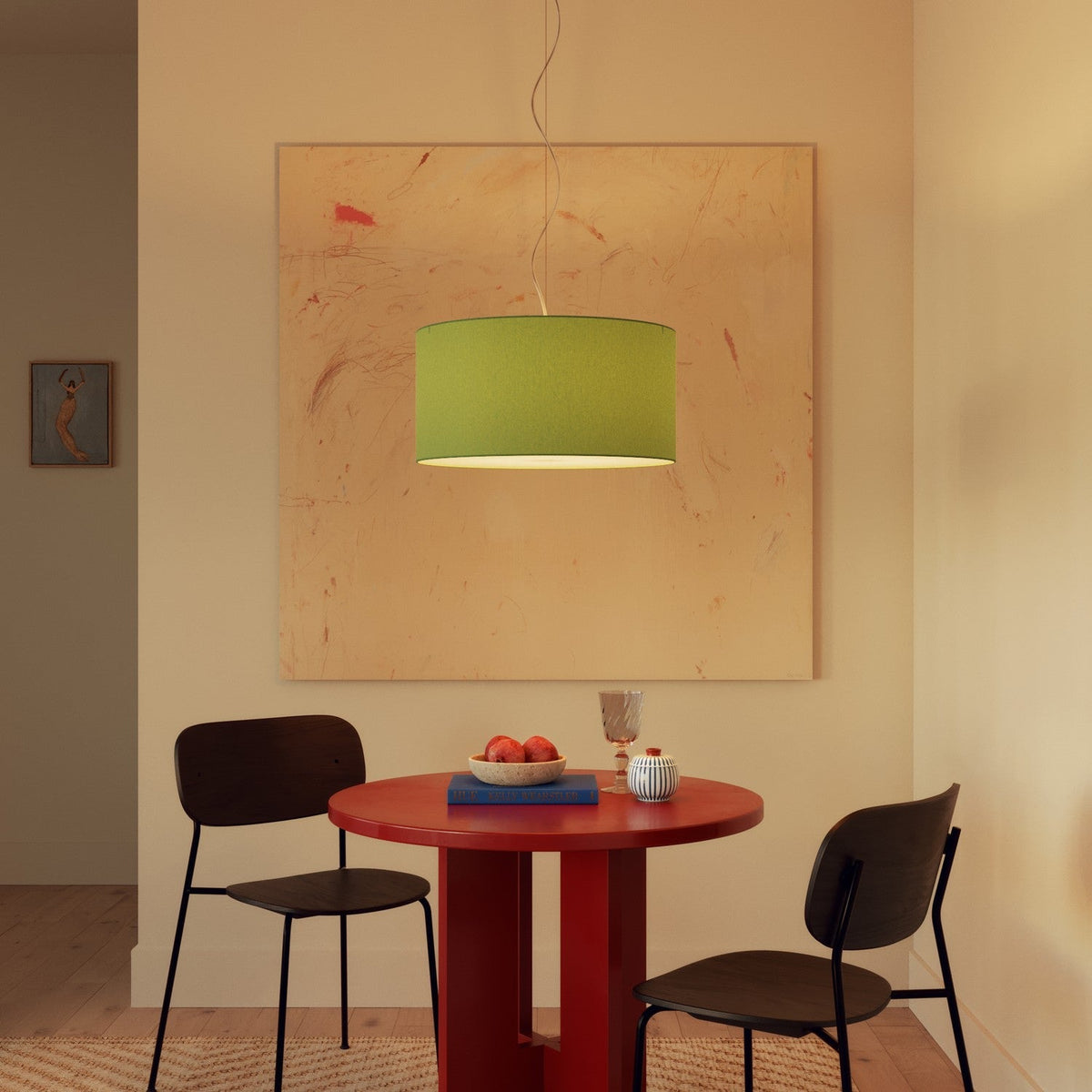 Pendelleuchte mit Stoffschirm Cilindro Medium Cinette pistaziengrün – Made in Italy – Ansicht 2