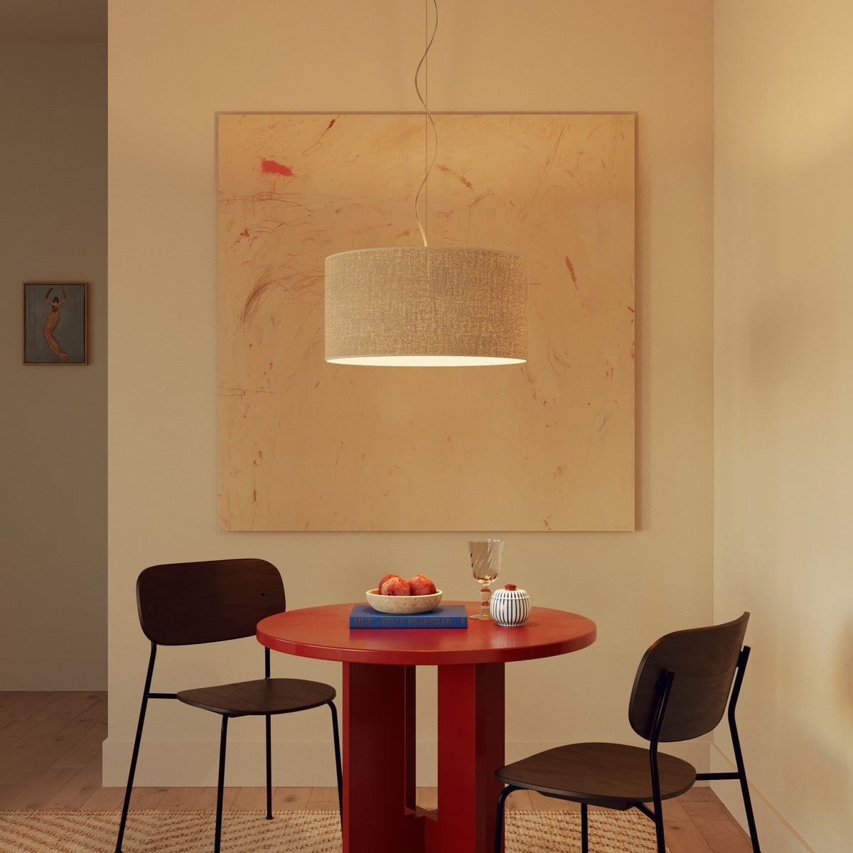 Pendelleuchte mit Stoffkabel und zylindrischem Medium-Jute-Lampenschirm – Made in Italy – Ansicht 8