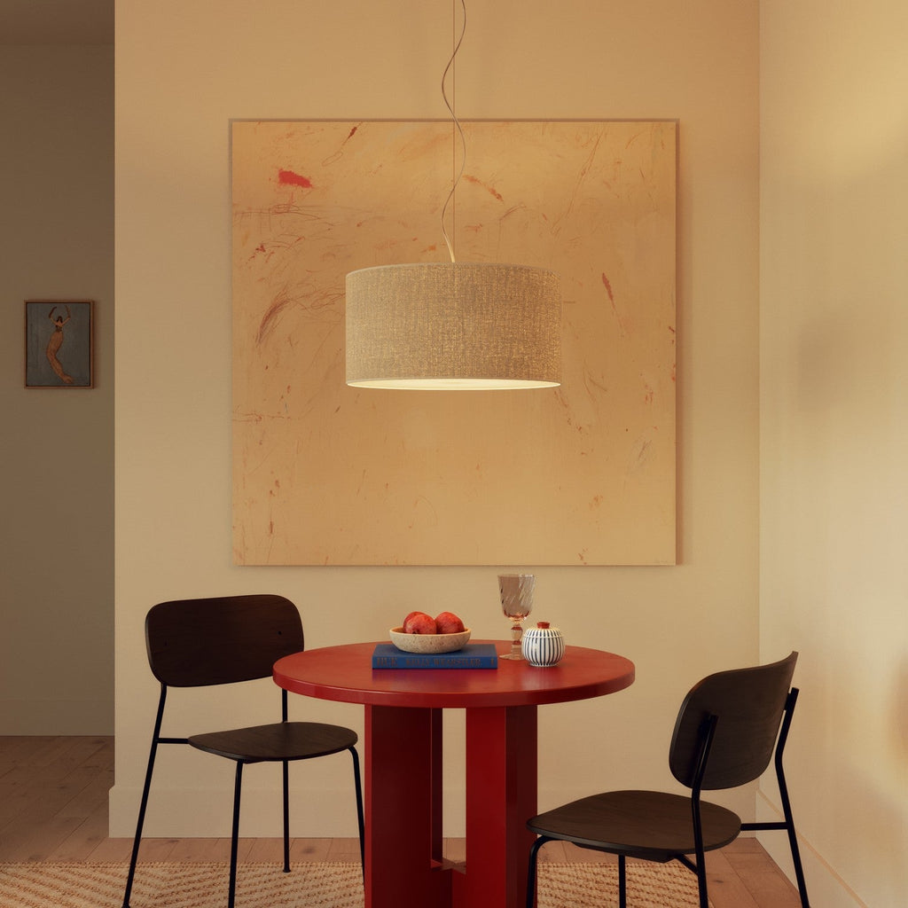 Pendelleuchte mit Stoffkabel und zylindrischem Medium-Jute-Lampenschirm – Made in Italy – Ansicht 2