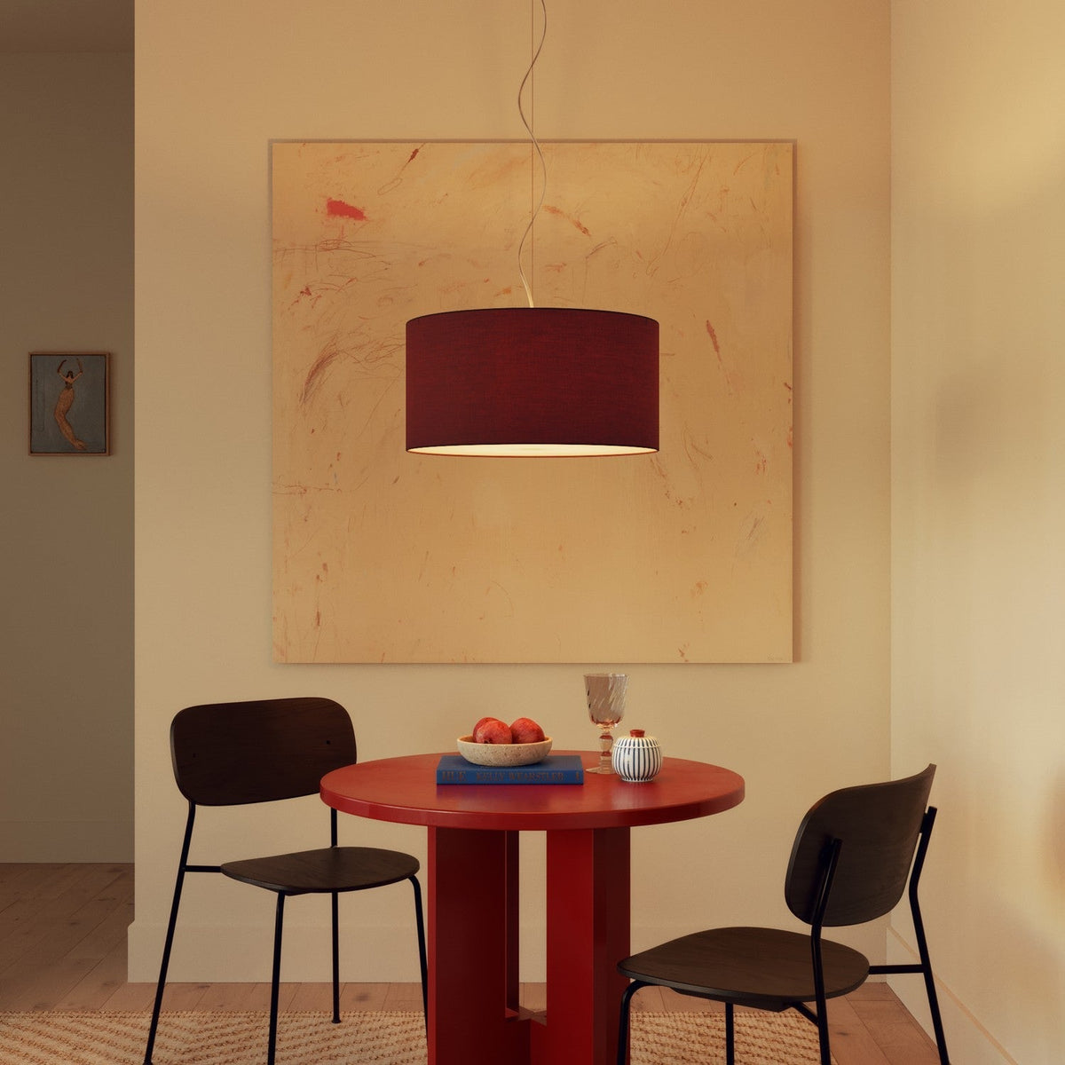 Pendelleuchte mit Lampenschirm aus Stoff Cilindro Medium – Made in Italy – Arenal Bordeaux – Ansicht 2