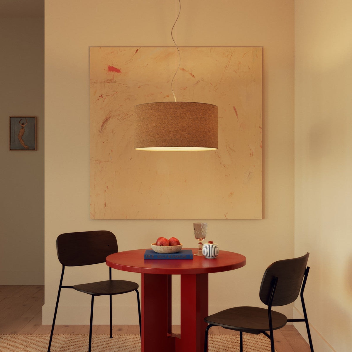 Pendelleuchte mit Stoffschirm Cilindro Medium - Made in Italy - Beigefarbene Wolle – Ansicht 2