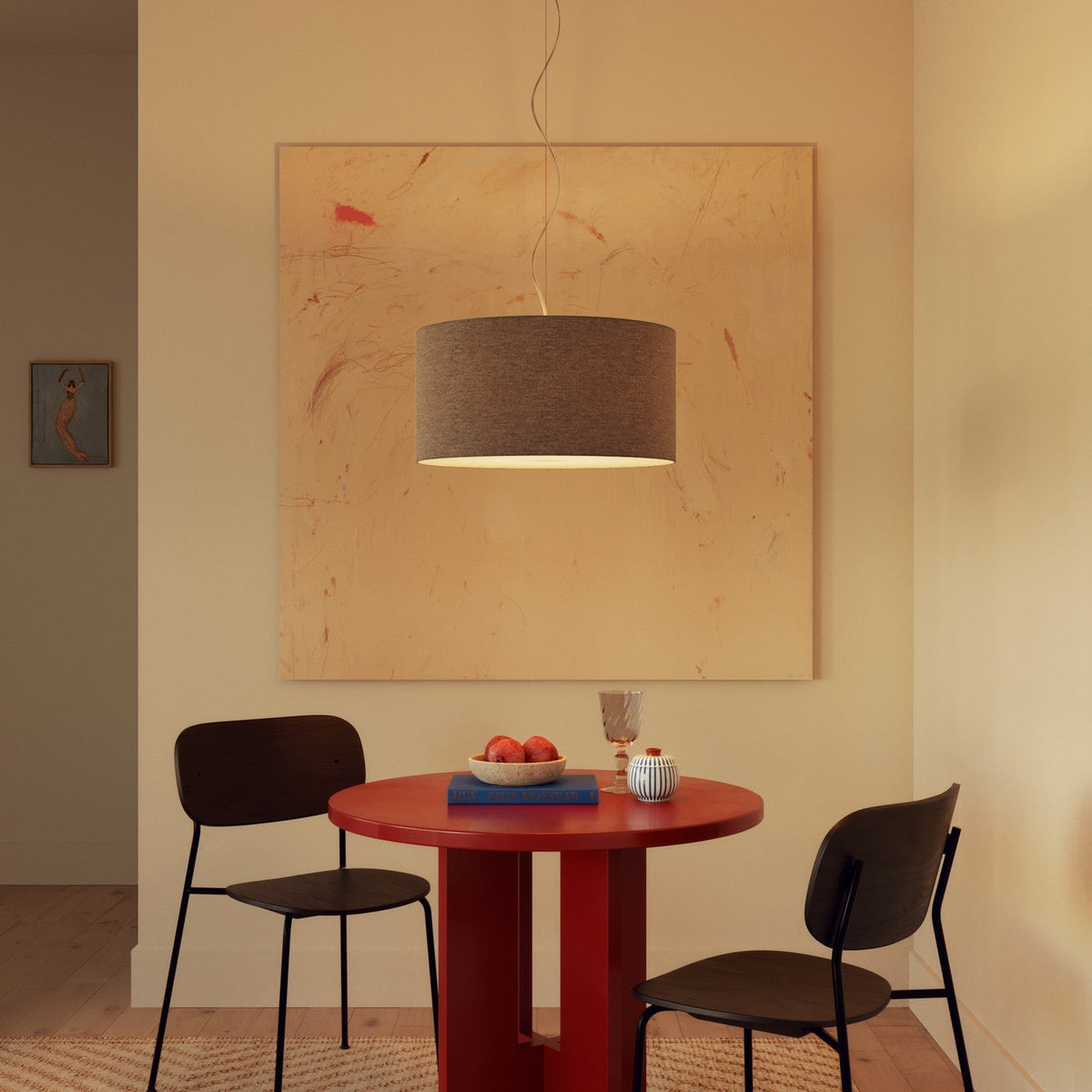Pendelleuchte mit Zylinder Medium Stoffschirm - Made in Italy - Hellgraue Wolle – Ansicht 2