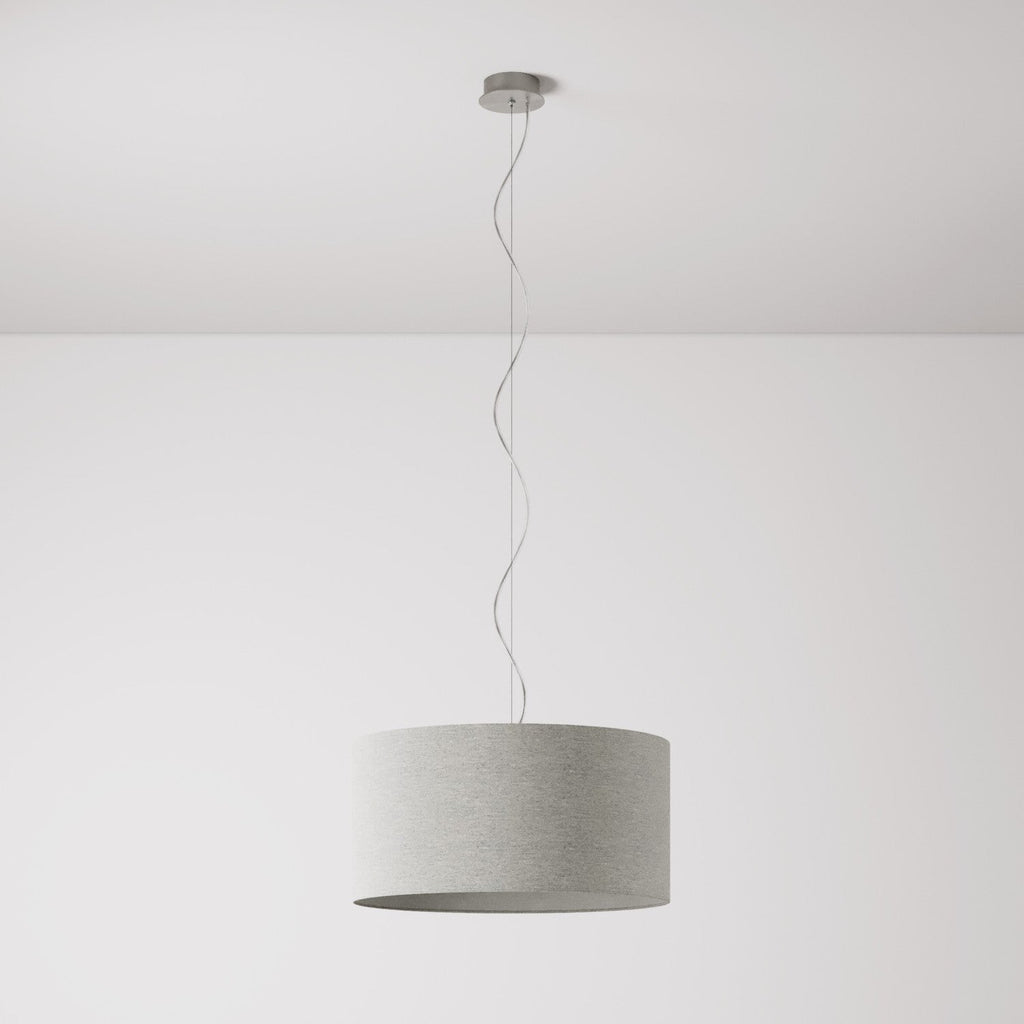 Pendelleuchte mit Zylinder Medium Stoffschirm - Made in Italy - Hellgraue Wolle