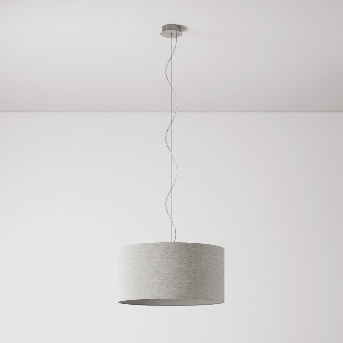 Pendelleuchte mit Zylinder Medium Stoffschirm - Made in Italy - Hellgraue Wolle