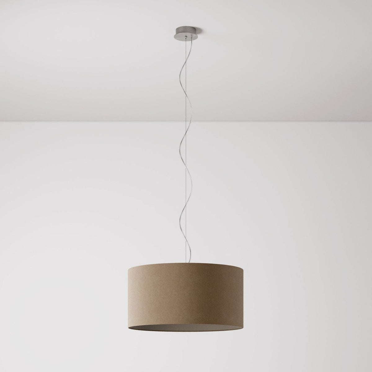 Pendelleuchte mit Stoffschirm Cilindro Medium – Made in Italy – Braune Wolle