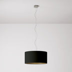 Pendelleuchte mit Lampenschirm aus Stoff Cilindro Medium - Made in Italy - Schwarz/Gold
