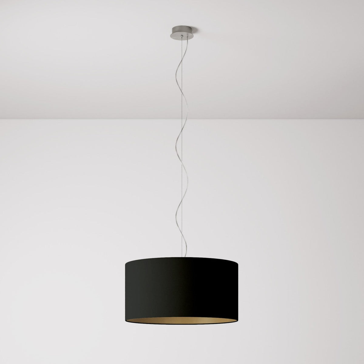 Pendelleuchte mit Lampenschirm aus Stoff Cilindro Medium - Made in Italy - Schwarz/Gold